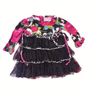 Youngland Floral Black and Pink Kids Dress